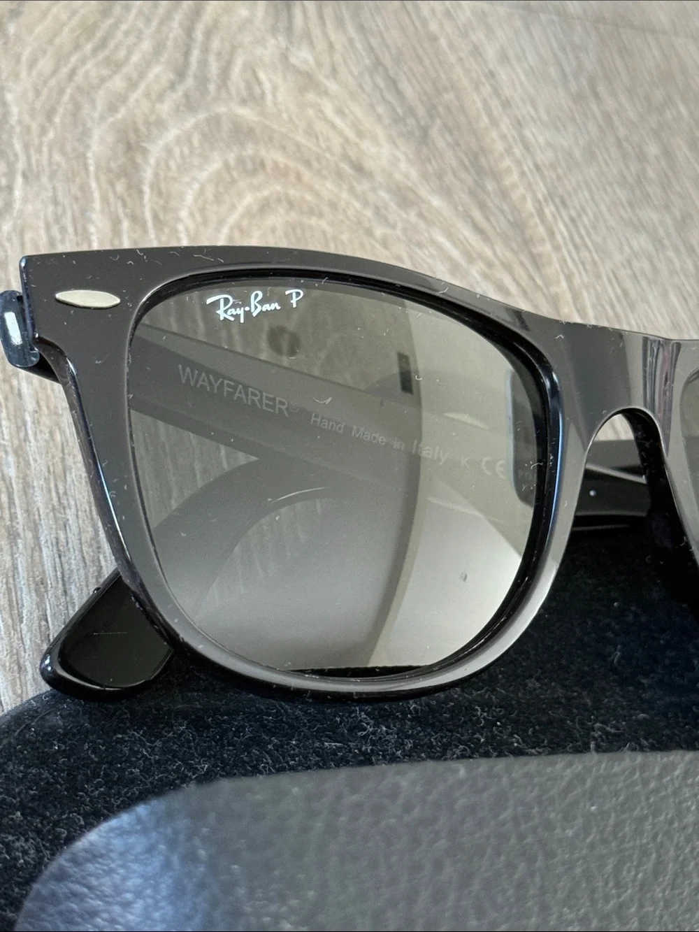 Ray-Ban Black Polarized Wayfarer Sunglasses with Black Leather Case